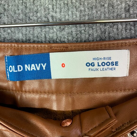 NEW Old Navy Womens Faux Leather High Rise OG Loose‎ Brown Pants Size 0 - Picture 8 of 11